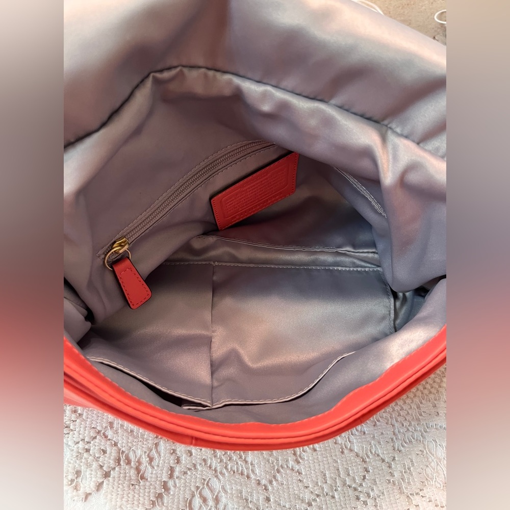 Coach Kristin leather handbag, extra shoulder strap, leather hangtag, coral EUC - Picture 7 of 15